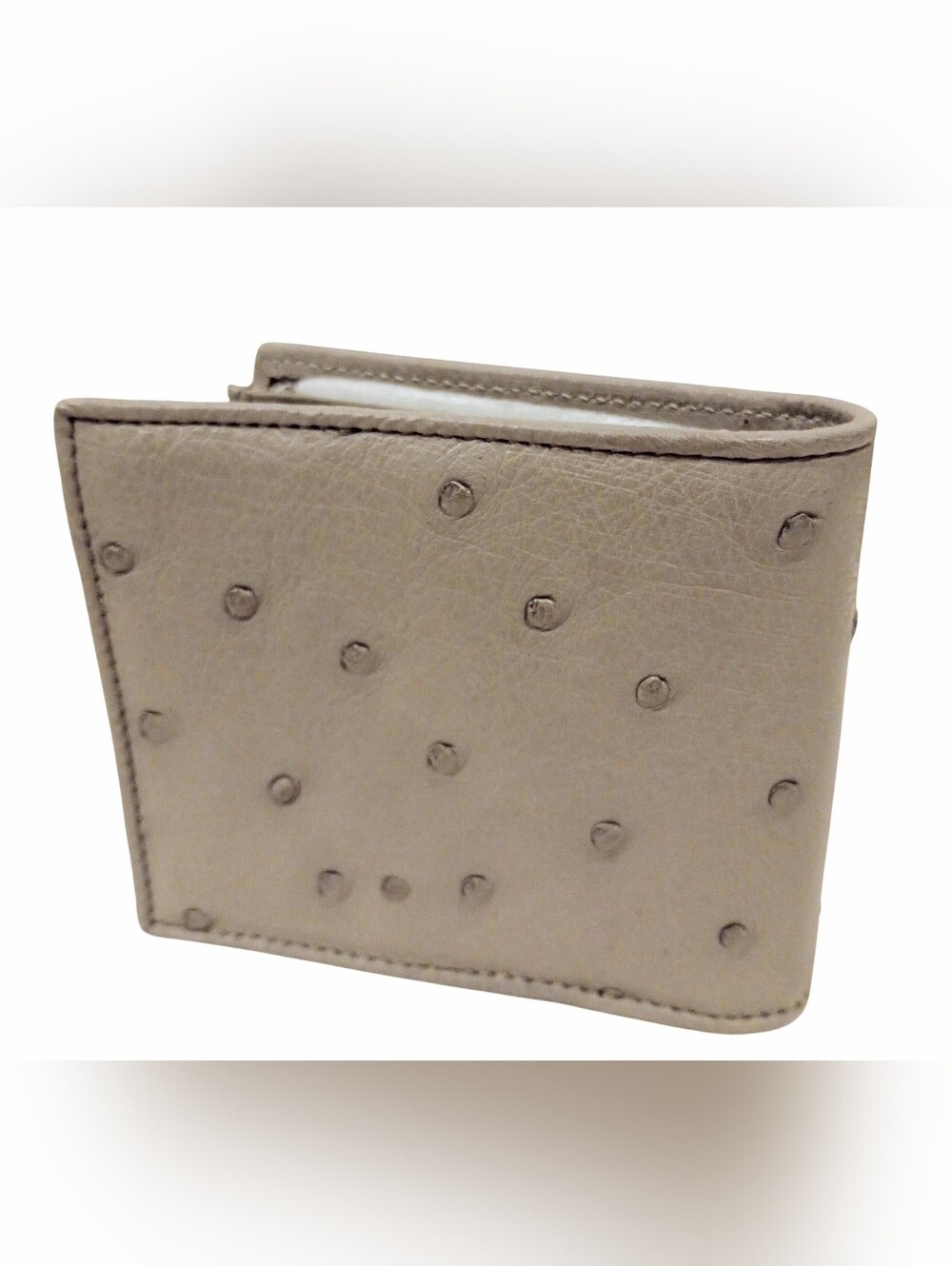 Genuine Gray Ostrich Leather Bifold Wallet - Real Exotic Skin - Picture 2 of 10